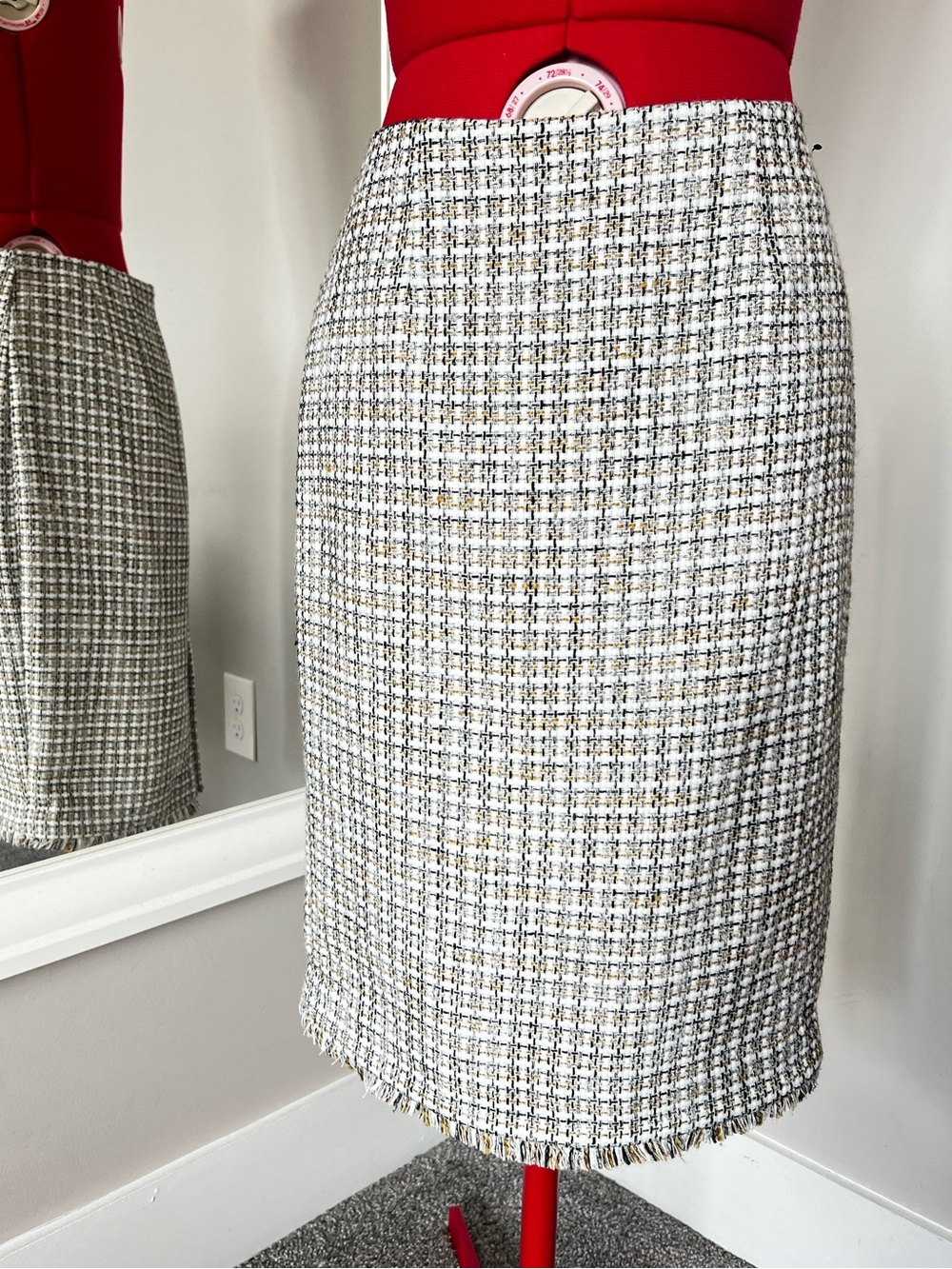 Calvin Klein Ivory, Black and Gold Tweed Pencil Skirt